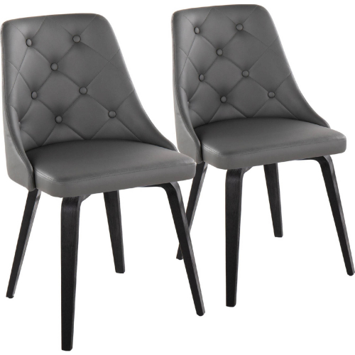 Marche Dining Accent Chair in Black Wood & Grey Leatherette (Set of 2)